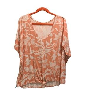 Peach/Ivory Tropical Floral Tie Waist Top